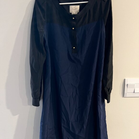 Kate Spade 100% Silk Colorblock Black Blue Popover Shift Career Dress size 8 - Picture 12 of 14